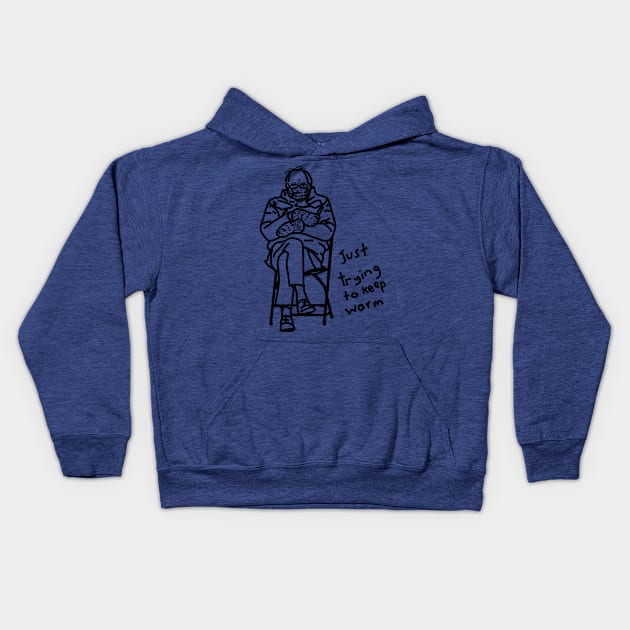 Bernie Sanders Mittens Just Trying to Keep Warm Line Drawing Kids Hoodie by ellenhenryart